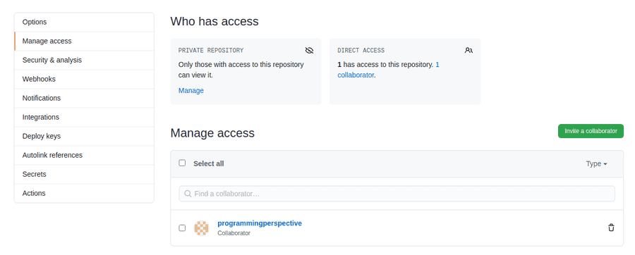 GitHub collaborators for private repositories